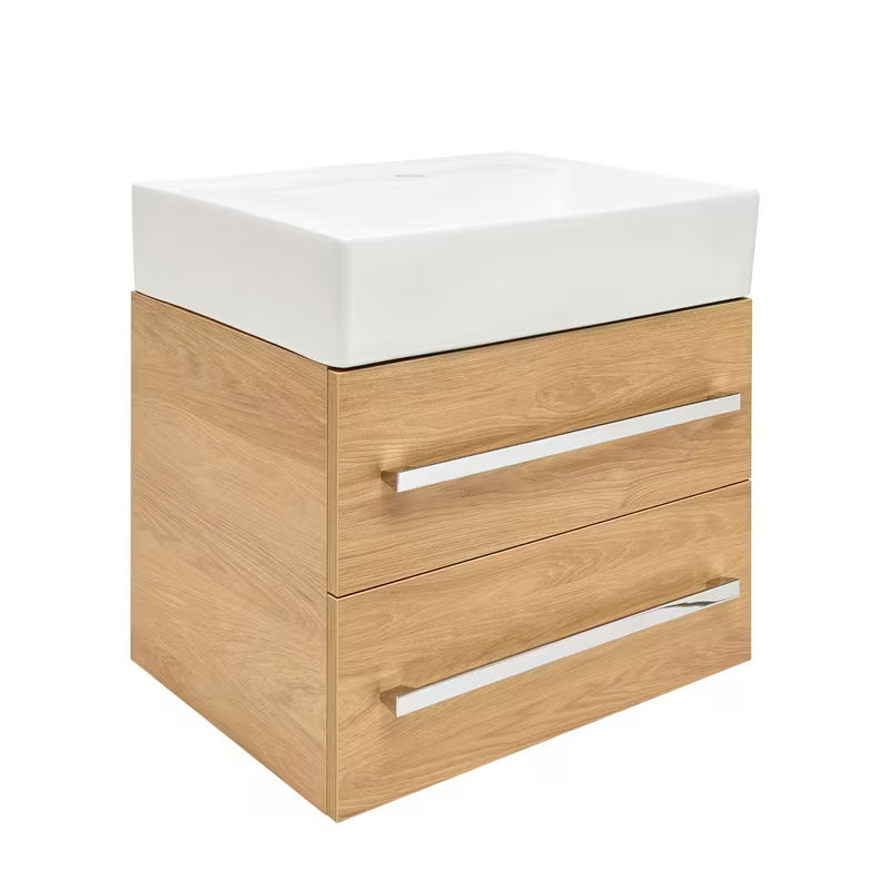 Wisząca szafka łazienkowa SAT Cube Way z umywalką ceramiczną w dekorze dąb hickory 60x46x53 cm