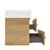 Wisząca szafka łazienkowa SAT Cube Way z umywalką ceramiczną w dekorze dąb hickory 60x46x53 cm