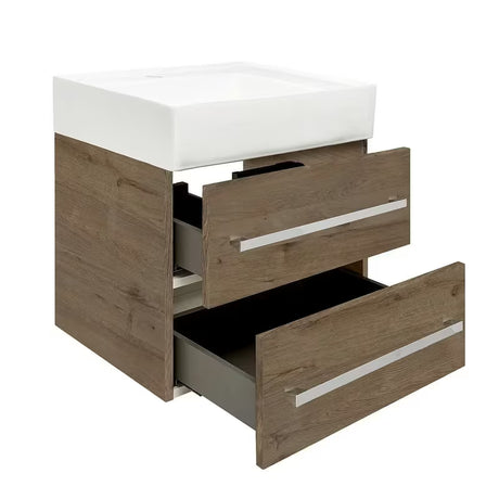 Wisząca szafka z umywalką ceramiczną SAT Cube Way w dekorze dąb wellington z matowym wykończeniem