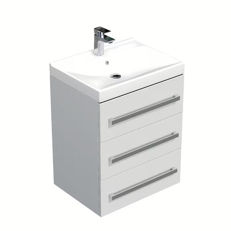 SAT Cube Way wisząca szafka z umywalką ceramiczną w białym połysku z trzema szufladami
