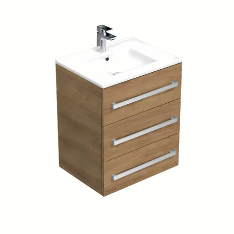 Wisząca szafka łazienkowa z umywalką ceramiczną SAT Cube Way w dekorze dąb hickory