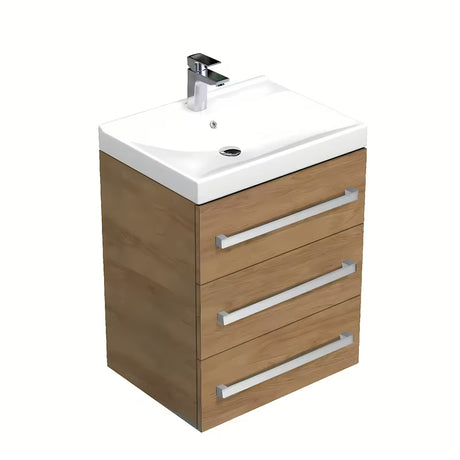 Wisząca szafka łazienkowa SAT Cube Way z umywalką ceramiczną w dekorze dąb hickory