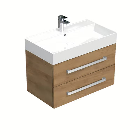 Wisząca szafka łazienkowa z umywalką ceramiczną SAT Cube Way w dekorze dąb hickory