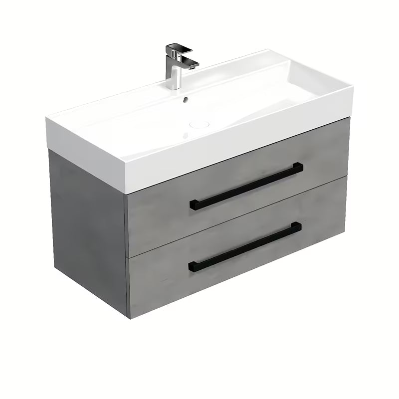 Wisząca szafka łazienkowa SAT Cube Way z umywalką ceramiczną w dekorze imitacji betonu