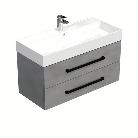 Wisząca szafka łazienkowa SAT Cube Way z umywalką ceramiczną w dekorze imitacji betonu