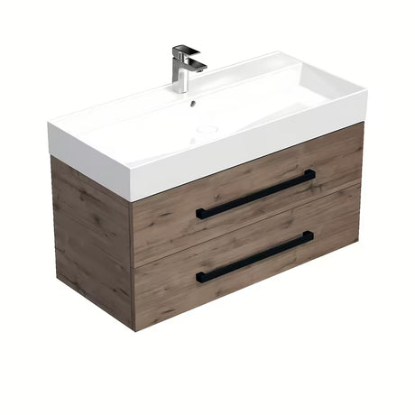 Wisząca szafka łazienkowa z umywalką ceramiczną SAT Cube Way w dekorze dąb Wellington