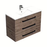 Wisząca szafka łazienkowa SAT Cube Way z umywalką ceramiczną w dekorze dębu wellington