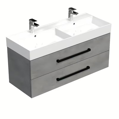 Wisząca szafka łazienkowa z umywalką ceramiczną SAT Cube Way w dekorze imitacji betonu