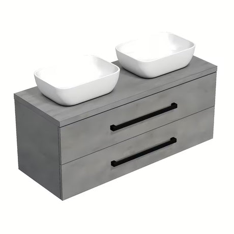 Wisząca szafka łazienkowa SAT Cube Way z płytą maskującą w dekorze beton z czarnymi uchwytami