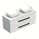 Wisząca szafka łazienkowa SAT Cube Way z płytą maskującą w białym połysku z czarnymi uchwytami