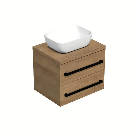 Wisząca szafka łazienkowa SAT Cube Way z blatem w dekorze dąb hickory i z czarnymi matowymi uchwytami