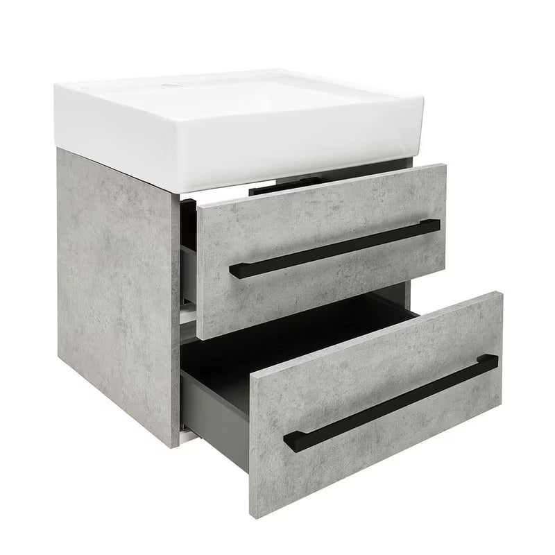 Wisząca szafka łazienkowa z umywalką ceramiczną SAT Cube Way w dekorze beton 60x46x53 cm