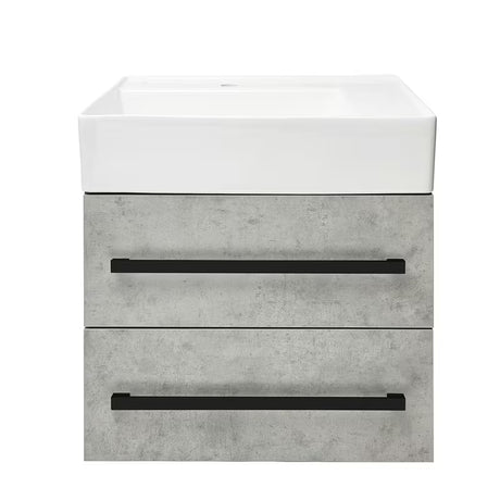 Wisząca szafka łazienkowa z umywalką ceramiczną SAT Cube Way w dekorze beton 60x46x53 cm