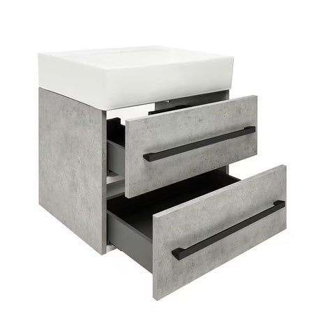 Wisząca szafka łazienkowa z umywalką ceramiczną SAT Cube Way w dekorze beton, 60x46x53 cm.