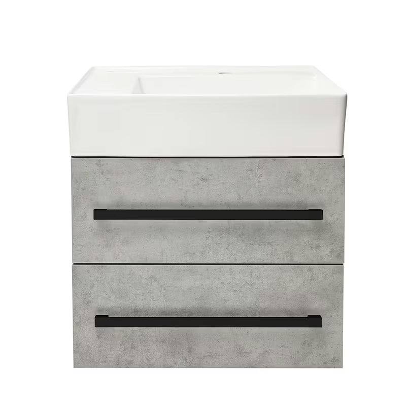 Wisząca szafka łazienkowa z umywalką ceramiczną SAT Cube Way w dekorze beton, 60x46x53 cm.