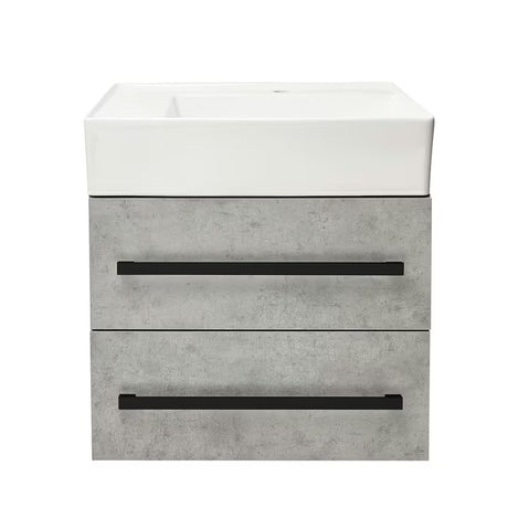 Wisząca szafka łazienkowa z umywalką ceramiczną SAT Cube Way w dekorze beton, 60x46x53 cm.