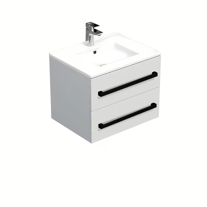 Wisząca szafka łazienkowa SAT Cube Way z umywalką ceramiczną w białym połysku