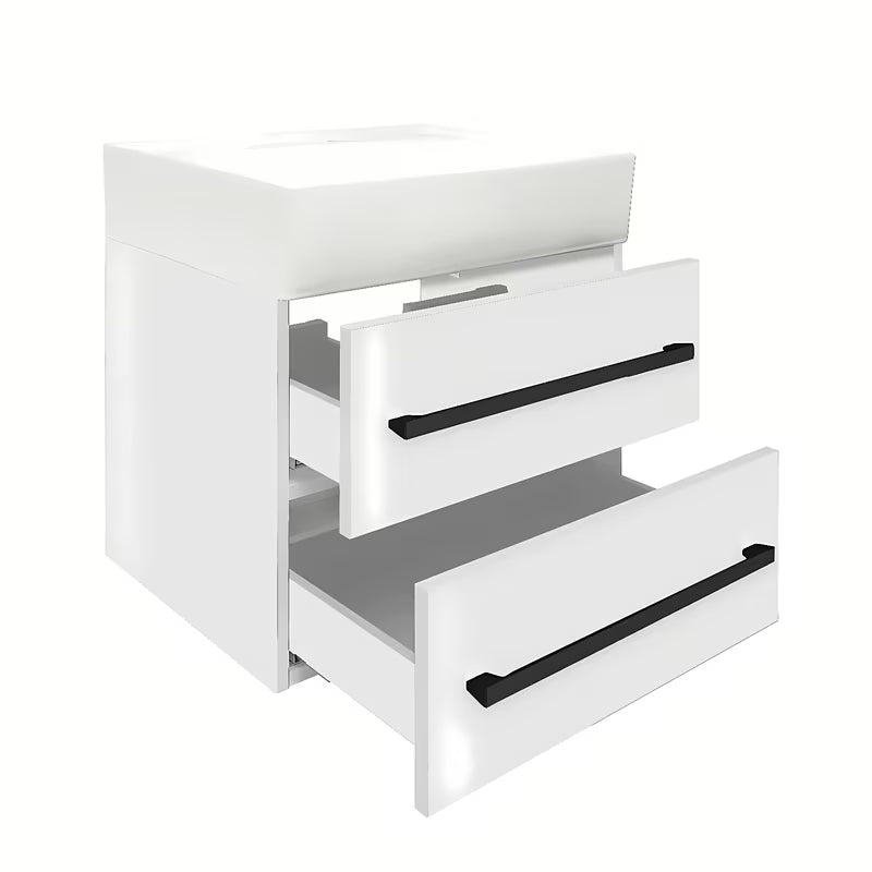 Wisząca szafka łazienkowa SAT Cube Way z umywalką ceramiczną w białym połysku 60x46x53 cm