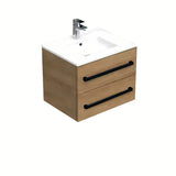 Wisząca szafka łazienkowa SAT Cube Way z umywalką ceramiczną w dekorze dąb hickory
