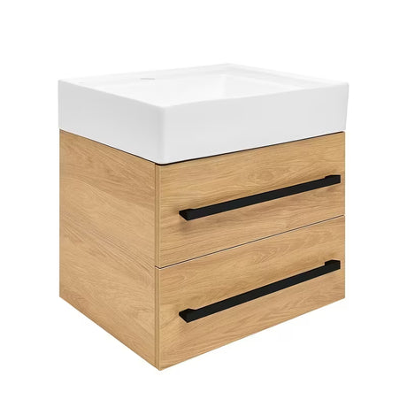 Wisząca szafka łazienkowa z umywalką ceramiczną SAT Cube Way 60x53x46 cm w dekorze dąb hickory