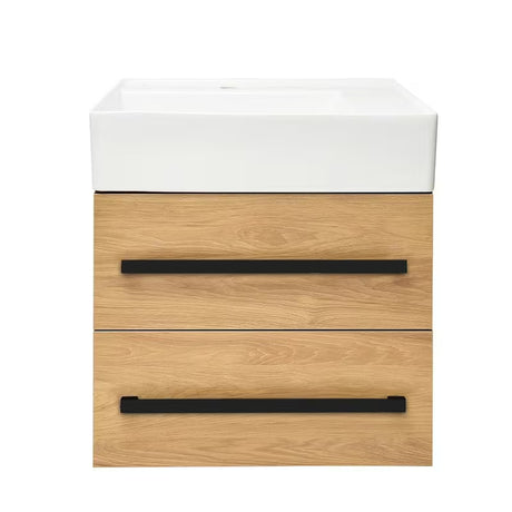Wisząca szafka łazienkowa z umywalką ceramiczną SAT Cube Way 60x53x46 cm w dekorze dąb hickory