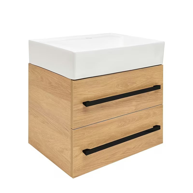 Wisząca szafka łazienkowa z umywalką ceramiczną SAT Cube Way 60x46 cm w dekorze dąb hickory