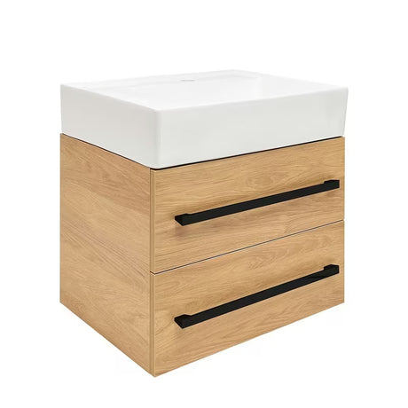 Wisząca szafka łazienkowa z umywalką ceramiczną SAT Cube Way 60x46 cm w dekorze dąb hickory
