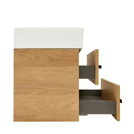 Wisząca szafka łazienkowa z umywalką ceramiczną SAT Cube Way 60x46 cm w dekorze dębu hickory
