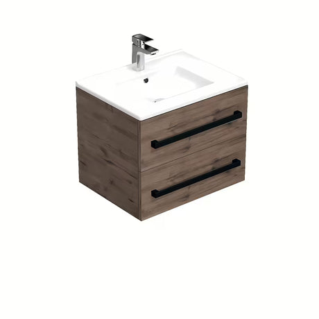 Wisząca szafka łazienkowa SAT Cube Way z umywalką ceramiczną w dekorze dąb wellington