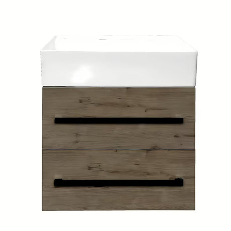 Wisząca szafka łazienkowa z umywalką ceramiczną SAT Cube Way w dekorze dąb Wellington