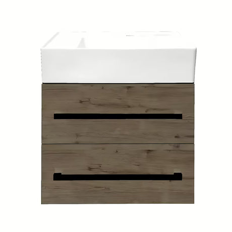 Wisząca szafka łazienkowa SAT Cube Way z umywalką ceramiczną w dekorze dębu Wellington