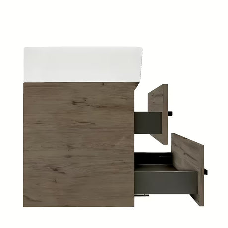 Wisząca szafka łazienkowa SAT Cube Way z umywalką ceramiczną w dekorze dębu Wellington