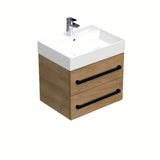 Wisząca szafka łazienkowa SAT Cube Way z umywalką ceramiczną w dekorze dąb hickory
