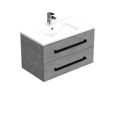 Wisząca szafka łazienkowa SAT Cube Way z umywalką ceramiczną w dekorze betonu
