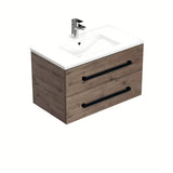 Wisząca szafka łazienkowa SAT Cube Way z umywalką ceramiczną w dekorze dębu Wellington