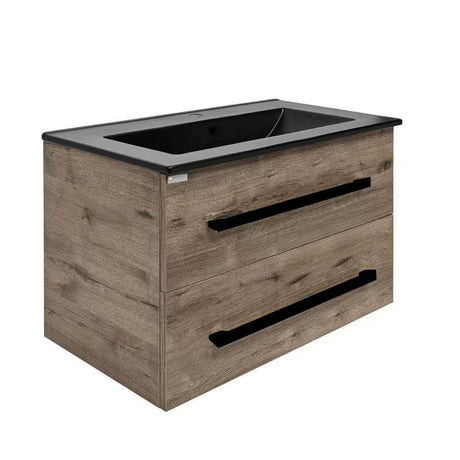 SAT Cube Way wisząca szafka z umywalką ceramiczną w dekorze dębu wellington 80x46x53 cm
