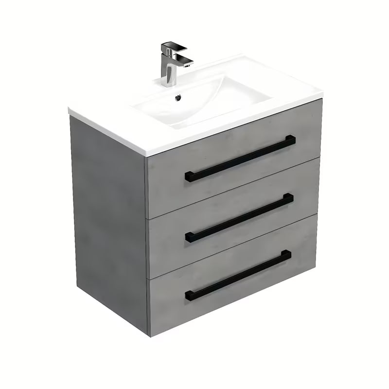 Wisząca szafka łazienkowa SAT Cube Way z umywalką ceramiczną w dekorze betonu