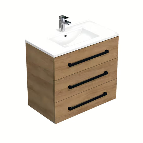 Wisząca szafka łazienkowa z umywalką ceramiczną SAT Cube Way w dekorze dąb hickory