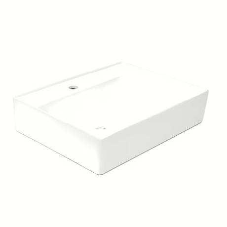 Biała ceramiczna umywalka wisząca SAT Cube Way 60x46 cm o asymetrycznym designie i z półką po prawej stronie.