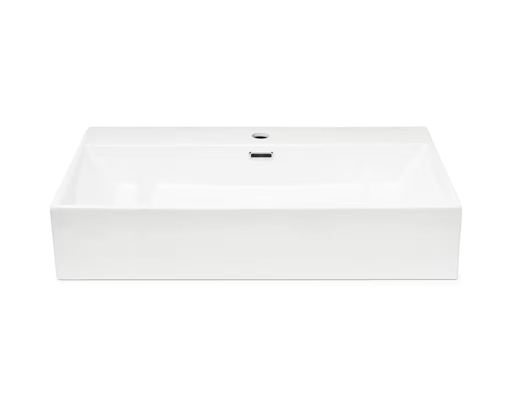 Biała ceramiczna umywalka wisząca SAT Cube Way 75x42 cm z przelewem i otworem pro baterię