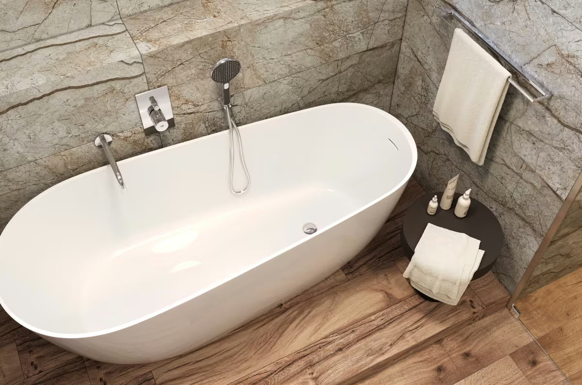 Wanna wolnostojąca  SAT Elysia z lanego marmuru z możliwością montażu w wersji lewej lub prawej, wymiar 1700x700 mm.