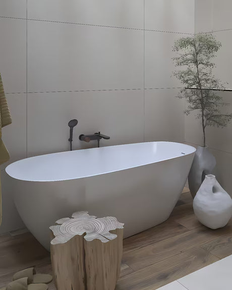 Wanna wolnostojąca  SAT Elysia z lanego marmuru z możliwością montażu w wersji lewej lub prawej, wymiar 1700x700 mm.