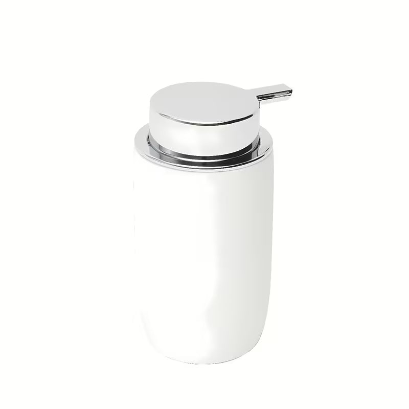 Biały ceramiczny dozownik do mydła SAT Evolution o minimalistycznym wzornictwie do nowoczesnej łazienki.