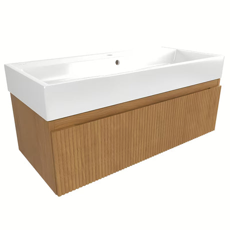 Wisząca szafka łazienkowa SAT Evolution s z umywalką ceramiczną w dekorze dąb miodowy