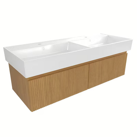 Wisząca szafka łazienkowa SAT Evolution s z podwójną umywalką ceramiczną w dekorze dąb miodowy
