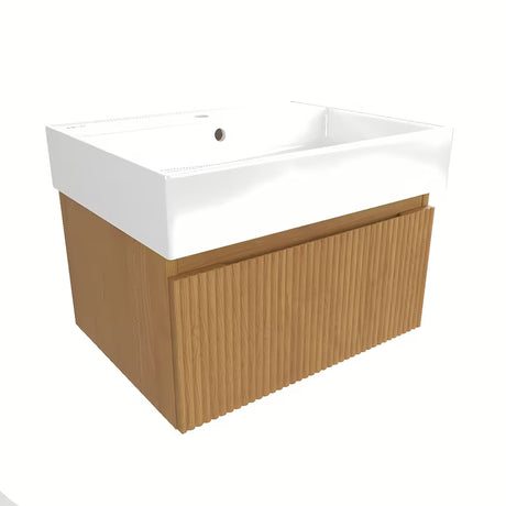 Wisząca szafka łazienkowa SAT Evolution s z umywalką ceramiczną w dekorze dąb miodowy