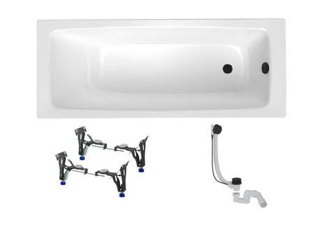 Wanna prostokątna SAT Feel 160x70 cm ze stali emaliowanej z nóżkami i automatem wannowym