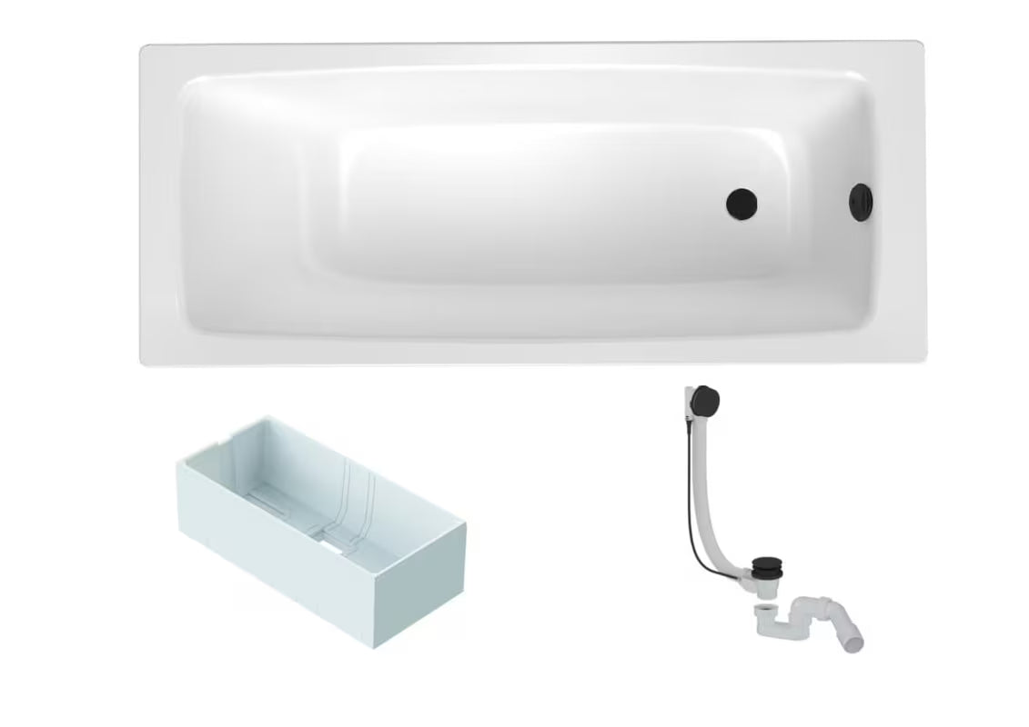 Wanna prostokątna SAT Feel 170 x 70 cm ze stali emaliowanej z nośnikiem styropianowym i automatem wannowym