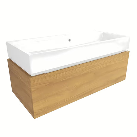 Wisząca szafka łazienkowa SAT Feel z umywalką ceramiczną w dekorze miodowy dąb