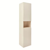 Wisząca wysoka szafka łazienkowa SAT Feel w matowym piaskowym beżu ze szklanymi półkami.